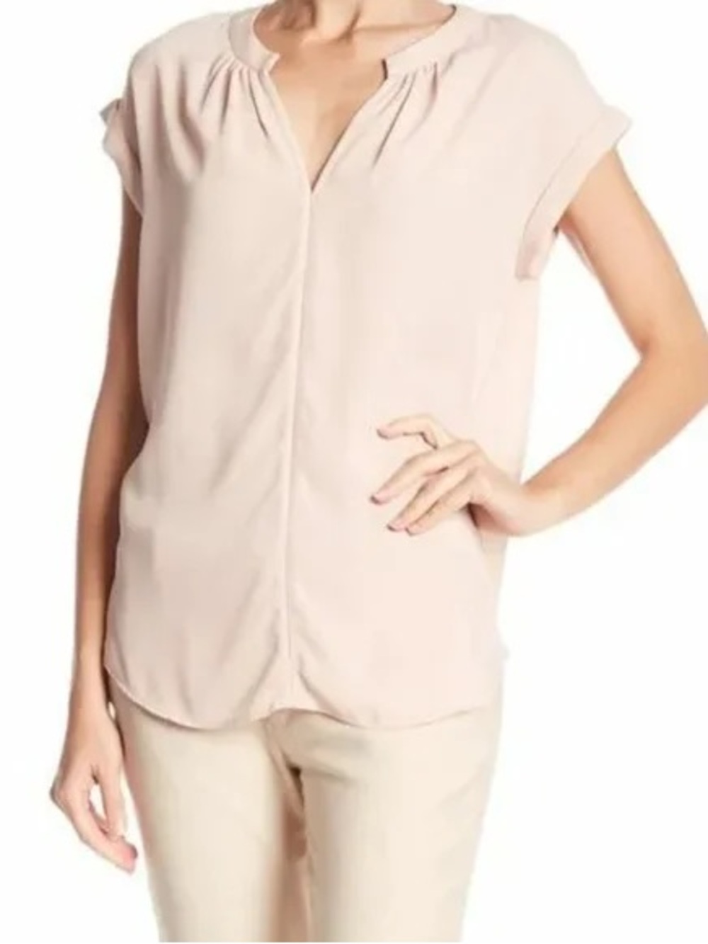NWOT - Philosophy (Nordstrom) Blush Cap Sleeve Pleated Neck Blouse